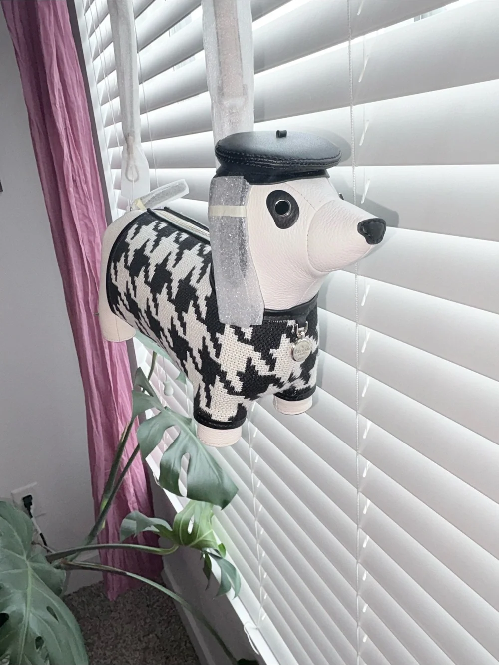 kate spade Black and White Houndstooth Dog-Shaped Crossbody Bag